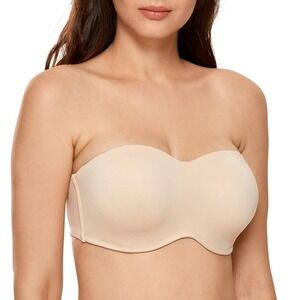 DELIMIRA Strapless Bra Seamless Plunge Push Up‎ Beige Bra 40E